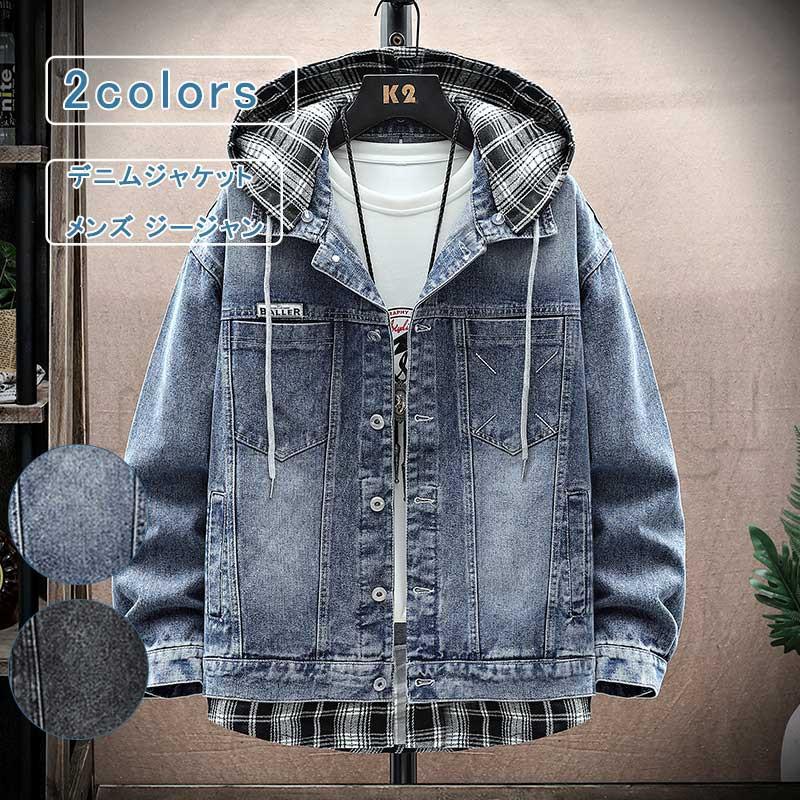 【2025年11月新着物件】デニムジャケット 取り外し フード付き メンズ Gジャン ビンテージ 英文字 長袖 ポケット付き ジージャン ジャケット デニム アウター オーバーサイズ レトロ