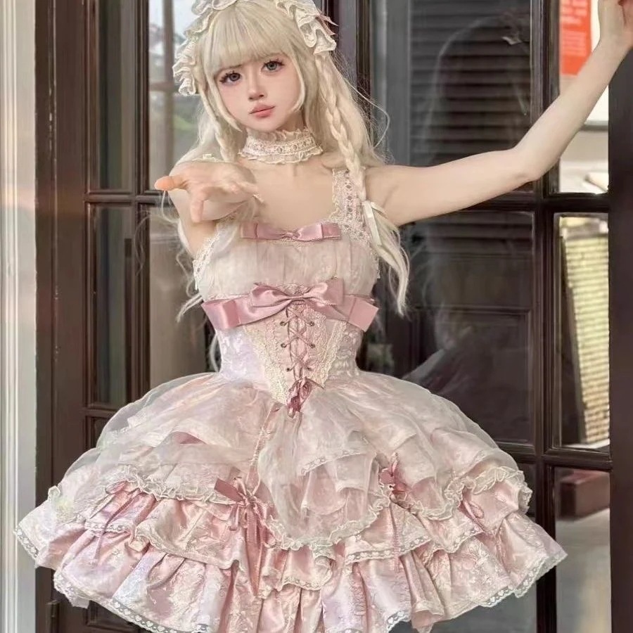 JSK エレガンス スウィートワンピース デザインされたチューブトッププリンセスドレス 純粋で優しくて可愛い二次元ロリータロリータドレス 袖なし コスプレ ロリータお茶会 ゴスロリ 洋風 貴族風 レ