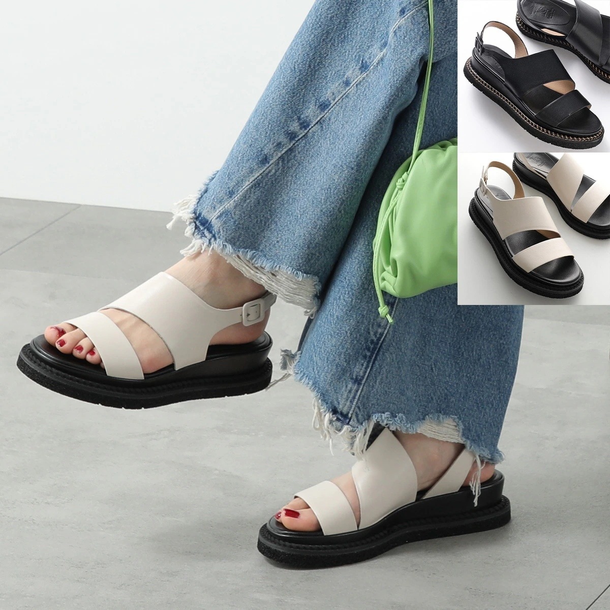 LUCA GROSSI ルカグロッシ サンダル F771S レディース レザー フラット ストラップ ダブルベルト 靴 カラー2色 【mega】