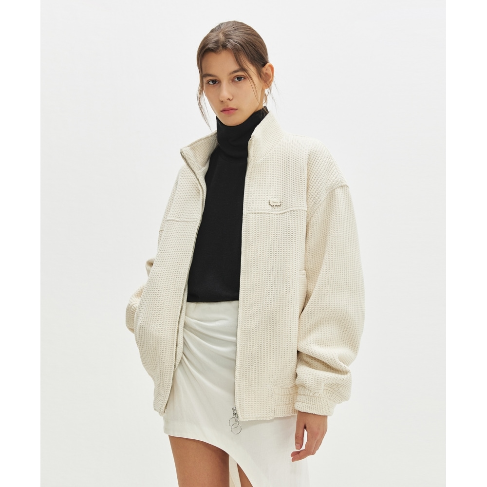 FALLETTハイネックワッフルブルージョンアイボリー