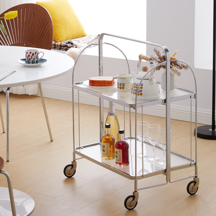 キッチンワゴン 2段 折りたたみ式 キャスター 付き ラック クリア サイドテーブル おしゃれ かわいい インテリア コンパクト 収納 耐荷重 防錆
