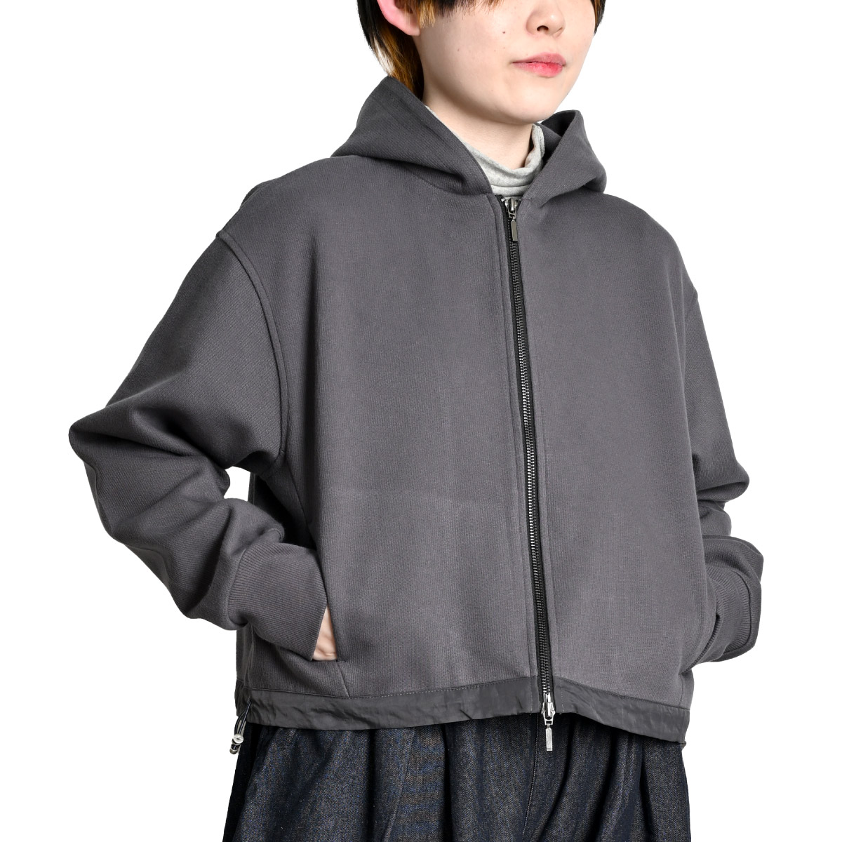 フーディー パーカー トップス レディース フードを立てて颯爽とサカリバダブルZipショートフーディー プルオーバー ジップパーカー ドロスト 羽織 ライトアウター アウター 上着 ジップアップ