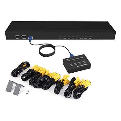 ES-Tune 8ポートKVM切替器 8入力1出力 VGAケーブル8本付き サーバー管理 最大解像度1920*1440 有線手元コンソール
