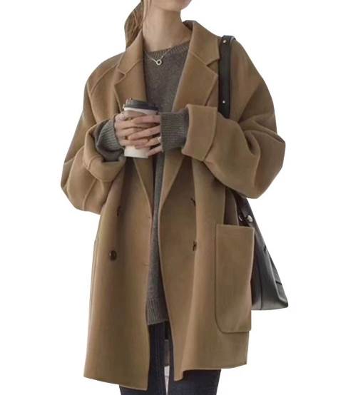 レディース Ｐコート ミドル丈 長袖 萌袖 襟付き ストレート ポケット ウール 大人可愛い きれいめ 4,522円