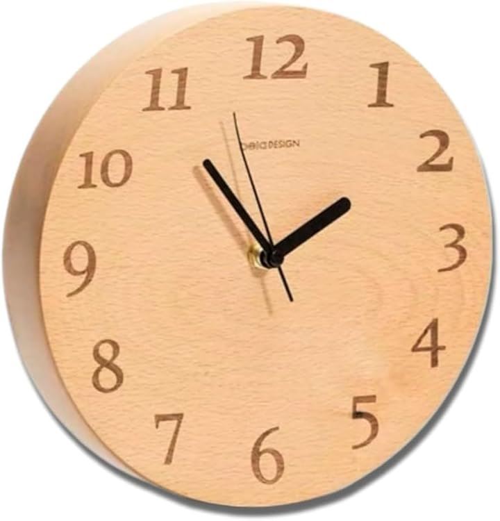 壁掛け時計 ドイツ産 天然木 ブナ 木製 丸形 アナログ 静音タイプ 電池式 28cm(C1707 ブナ木（ドイツ） 数字あり, 28cmx28cmx4.5cm)