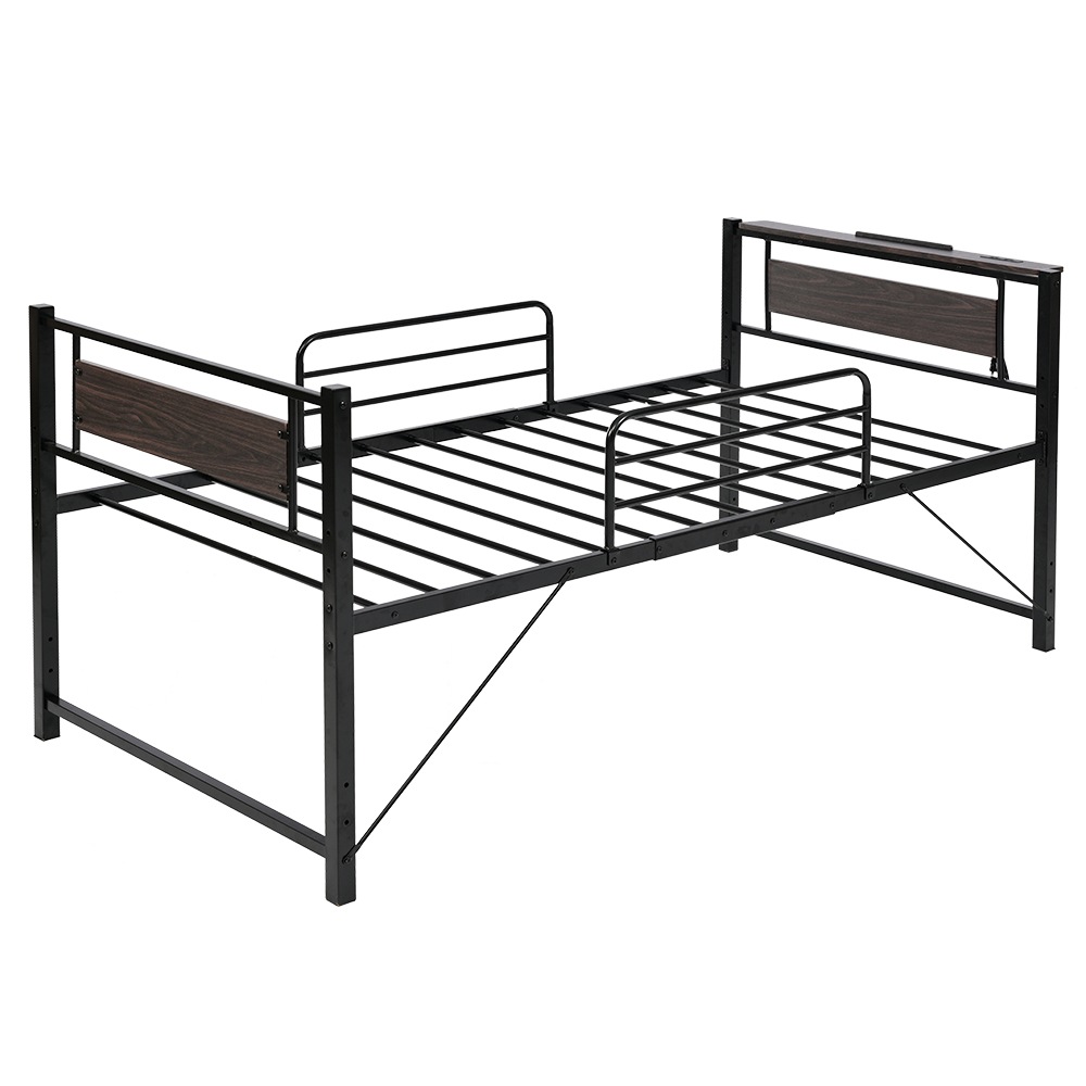 【国内へ発送&送·料·無·料】603【元WF306725AAA】【ブラック】ロータイプベット 宮棚　ベッド シングル ロング 高さ調節 3段階 パイプ ベット　 スチール　ベッド下 収納付きフレームベ