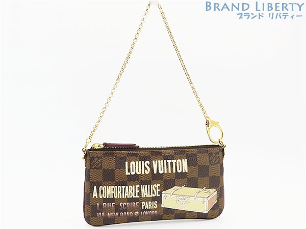 ほぼ新品ルイヴィトンダミエポシェットミラMMアクセサリーポーチハンドポーチミニバッグダークブラウンベージュボルドーN63091