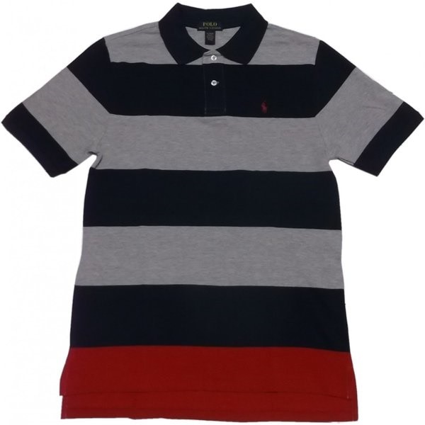 ボーイズサイズ 半袖 ボーダー ワンポイント 鹿の子 ポロシャツ ネイビー boys PR2-250