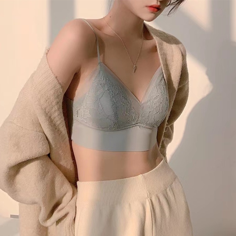 【1点ご購入 で10点プレゼントいたします】レースキャミソールインナー薄手スチールリングなし快適美背中三角カップブラ通気性無痕ブラ