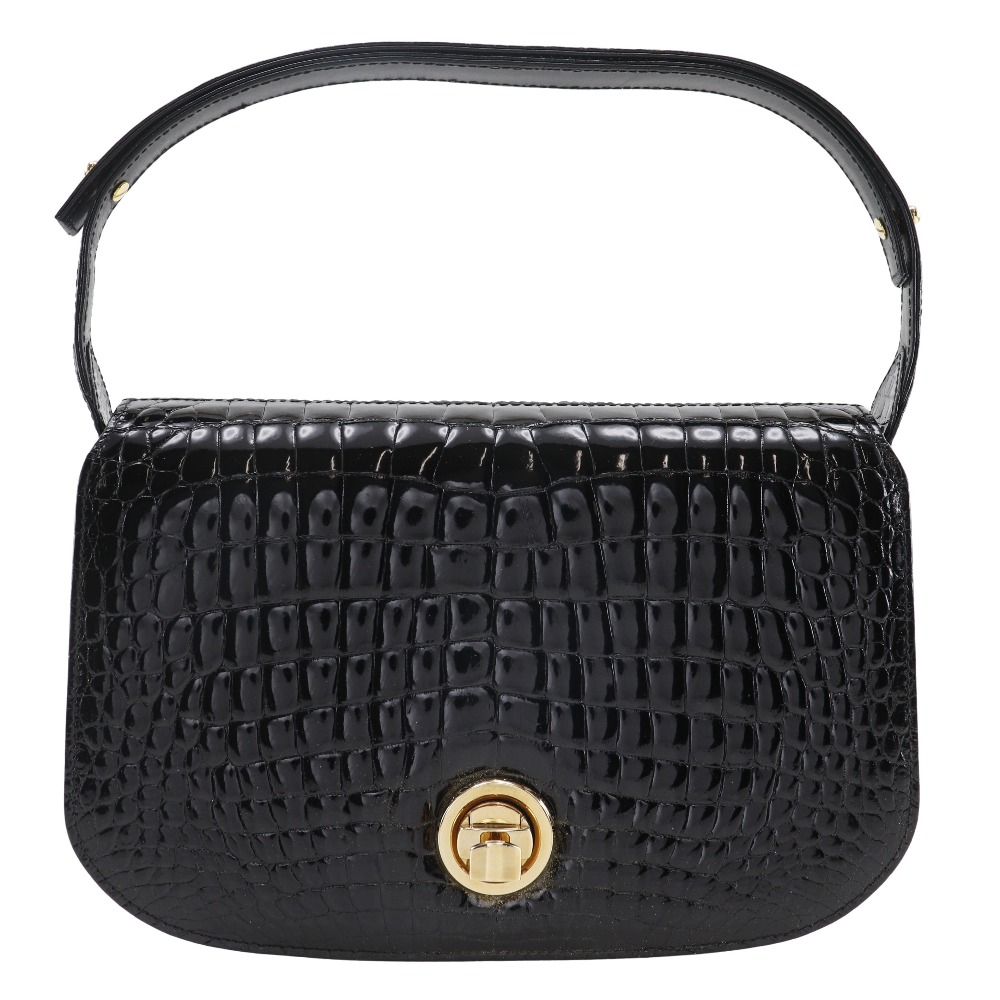 ショルダーバッグ 型押しレザー 黒 レディース 中古品