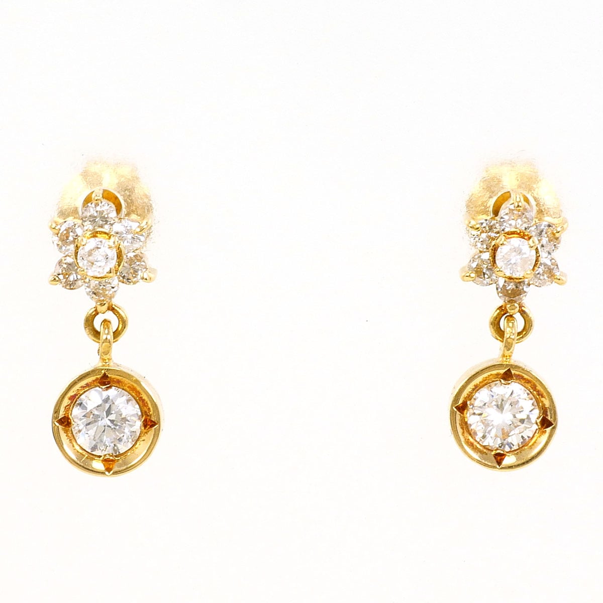 K18 18金 YG イエローゴールド ピアス ダイヤモンド 0.19ct 総重量約1.1g 中古