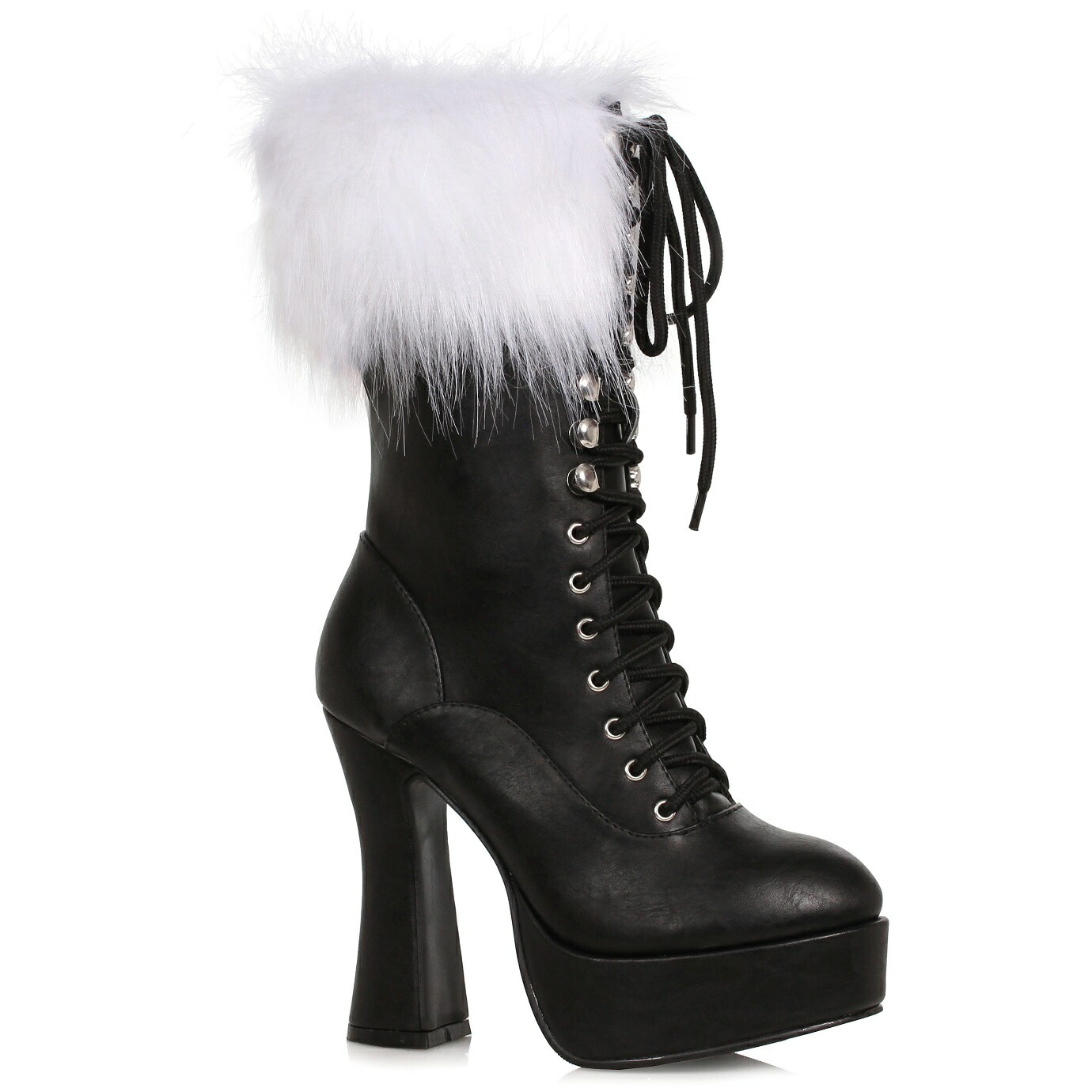 Ellie Shoes 557-JOY Women’s Santa Boot with Laces & Faux Fur レディース フェイクファー付き レースアップ ハーフ サンタ ブーツ ハロウィ