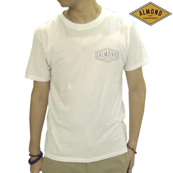 セール アーモンドサーフボードデザイン 半袖　Tシャツ ホワイト ライフスタイルブランド Almond Surfboards & Design メンズ Hex Badge サーフ ブランド サーフィン