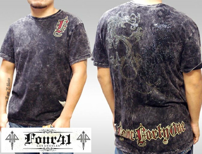 Four41 Los Angeles フォーフォーティーワン メンズ ラインストーン Tシャツ battle ブラック M-14 スワロフスキー インポート セレブ ブランド ストリート サーフ LA