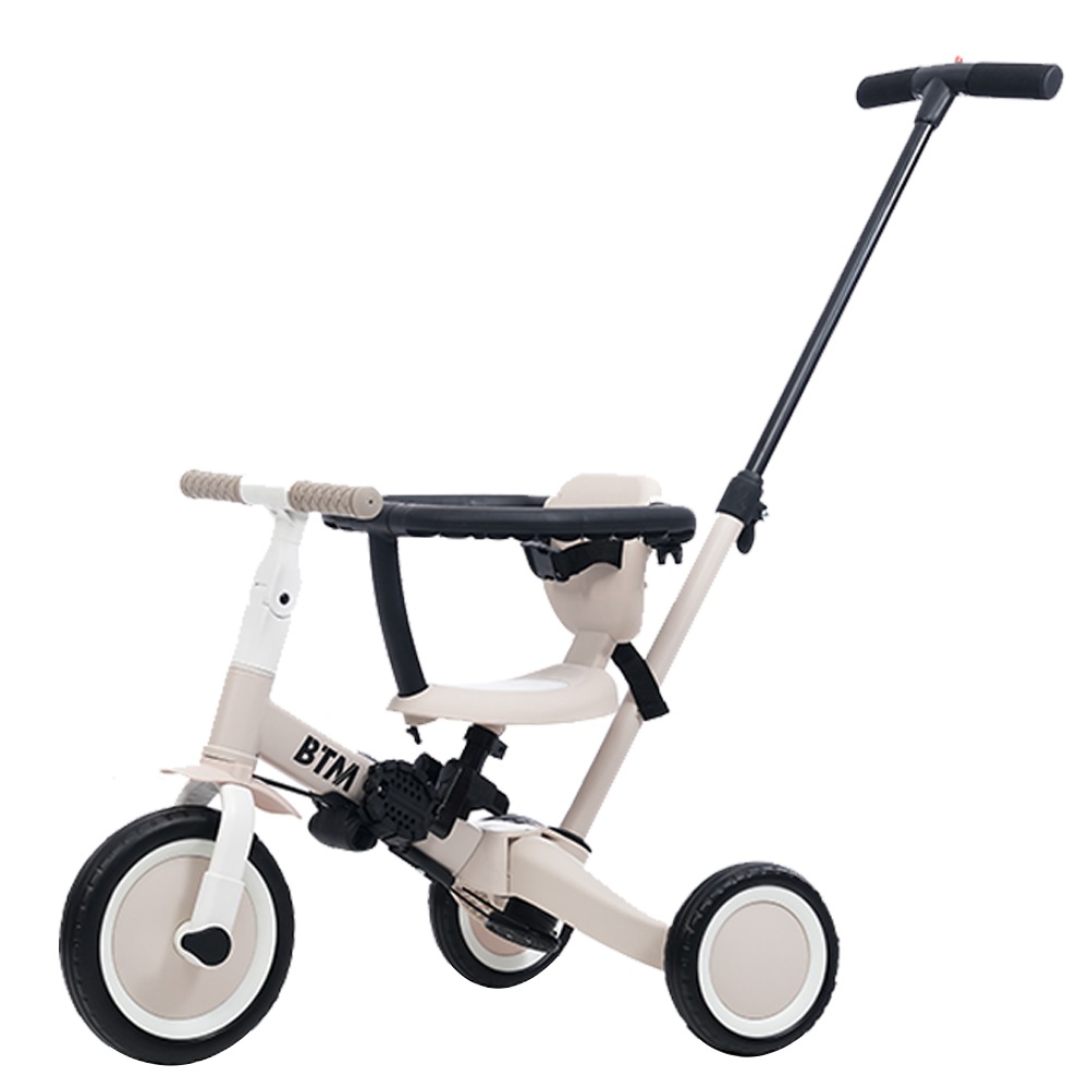 子供用三輪車 4in1 (グレージュ) 自転車 オリジナル 押し棒付き 安全バー付き キックボード