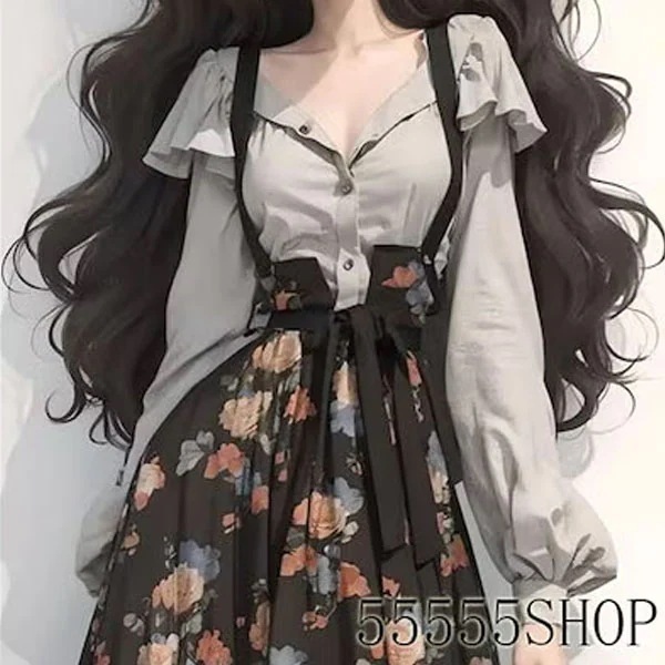 の塩系軽熟Vネックシャツフレンチキャミソールワンピーススーツ女