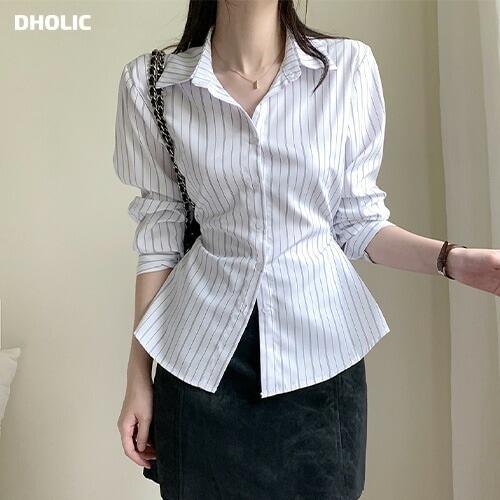 サイドボタンストライプシャツ