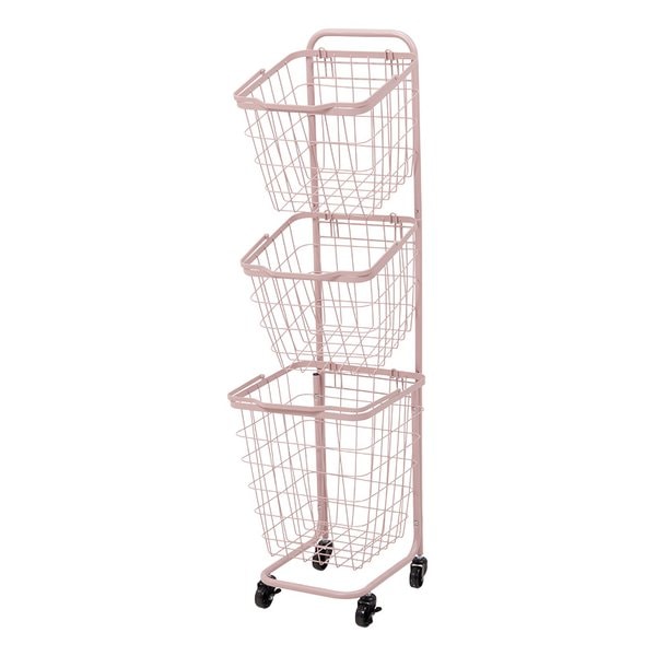 3段ランドリーラック スモーキーピンク・幅33×奥行39×高さ124cm 角型タイプ KR-3971PI