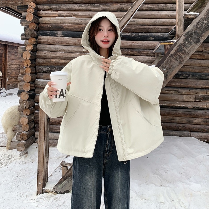 フード付き肥厚ラッシュジャケット綿の服の韓国語版2024新しい緩いカジュアルな防風綿ショートジャケット