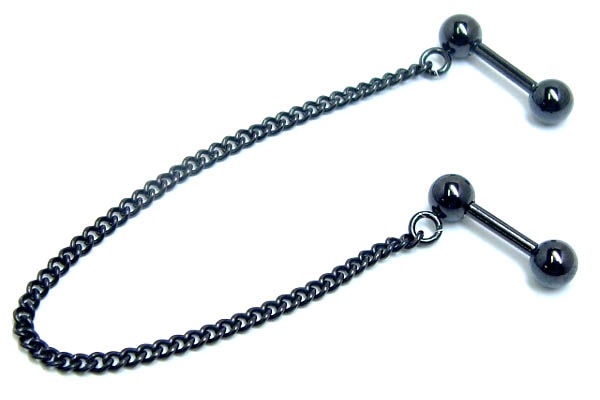 ブラックチェーン付き ボディピアス 14G 黒色 両側 ストレートバーベル 14ゲージ 軟骨 ヘリックス コンク 繋ぐ インダストリアル プレゼント メッキ 長さの変更可能 bbbbbxxxxxxxx