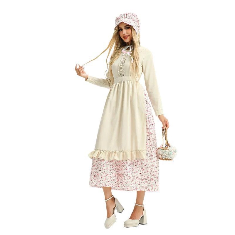 ハロウィン大人用コスチューム ヨーロッパとアメリカの田園風花柄ドレス 狼おばあちゃん フレンチドレス 舞台演劇パフォーマンスコスチューム