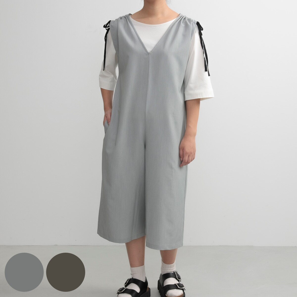 エプロン 無地 肩ギャザーオールインワン COCOWALK ココウォーク ポケット付き オールインワン キッチンエプロン 台所エプロン ギャザー オルテテ リボン ゆったり 大人用 女性用