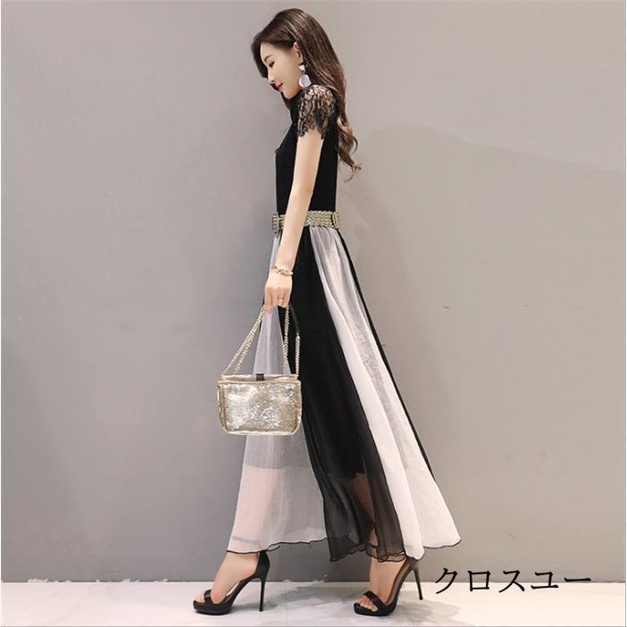 ロングワンピース 夏 春 レディース ワンピース 半袖 マキシ丈 aライン シフォン 切り替え 体型カバー きれいめ 上品 大人 お呼ばれ 演奏会 レース 30代 40代
