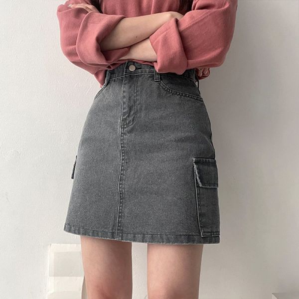 オンタムピグメントウォッシングポケットカーゴデニムスカートミニsk