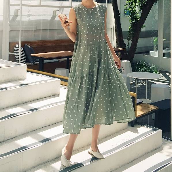 2color レディース ワンピース ロングワンピース ロング丈 ミモレ ミモレ丈 膝下ノースリーブ