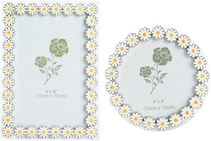 かわいい 花柄 フォトフレーム 写真立て(白, 丸形・スクエア（小）)