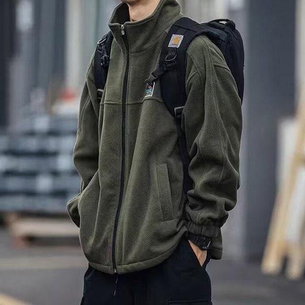 メンズフリースハイネックデイリージップアップジャンパーDMS-JUS-SISJP30-カーキ