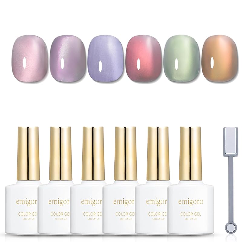 emigoro マグネットジェル 磁石付き キャッツアイジェル マグネット キラキラ マグネットネイル カラージェル 3d 猫目 セルフネイル 6色セット uv/led対応 ジェルネイル カラー