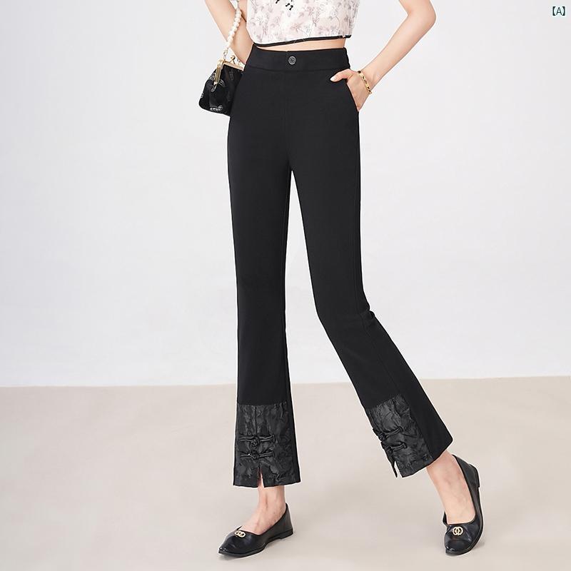レディース　ファッション　オシャレ　シンプル 中華風 ク バックル マイクロフレア パンツ 春秋 レトロ 耐久性 スリミング 九分丈 フレアパンツ ハイウエスト カジュアル
