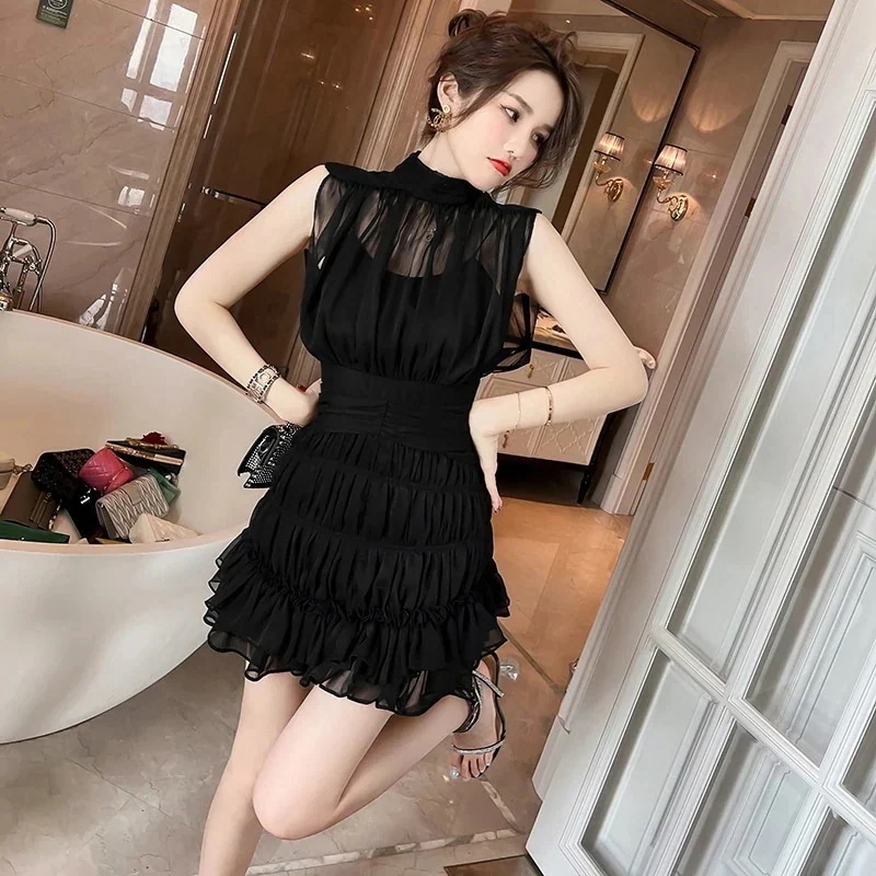 レース ドレス シフォン ティアードスカート 夏 ショート ノースリーブ チュール フォーマル パーティードレス キャバ 同窓会 結婚式 披露宴 卒業式 演奏会 二次会30%までに制限