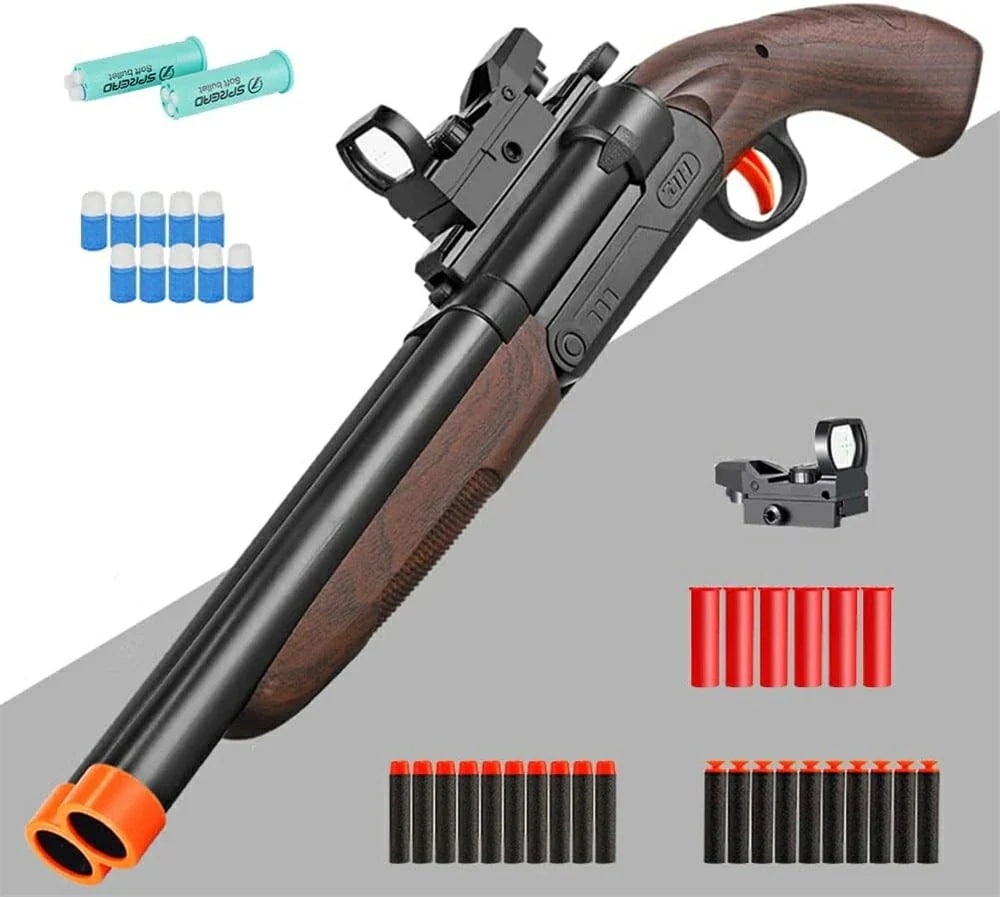 【期間限定】ショットガン風おもちゃ銃 ダブルバレルショットガン 中折れ上下二連式 スポンジ銃 排挟式 トイガン 銃 おもちゃ クリスマス プレゼント お新年 ギフト【海外通販】