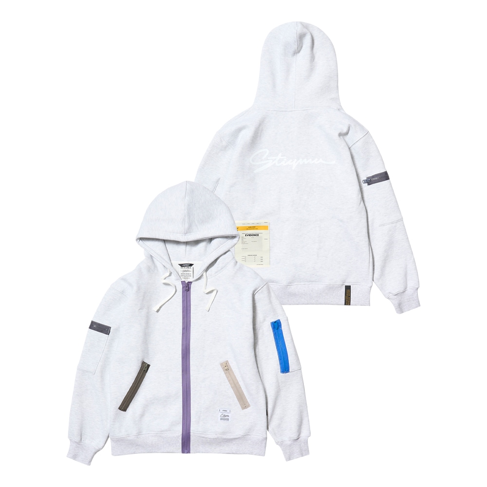 ZIPPER OVERSIZED ZIP UP HOODIE WHITE MELANGE
