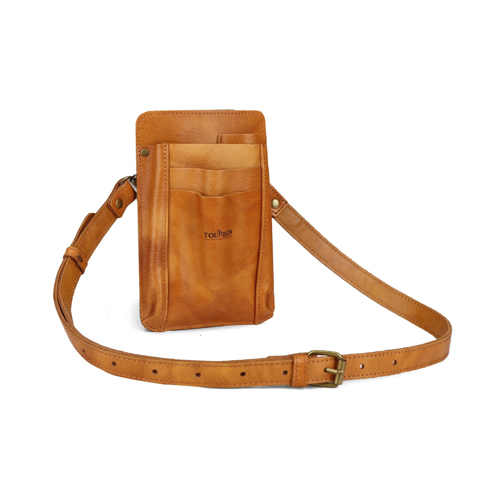 TOURBON ガーデニングポーチ 剪定鋏ポーチ 革 シザーケース バッグ 園芸 花屋 ウエストポーチ ショルダーストラップ付き