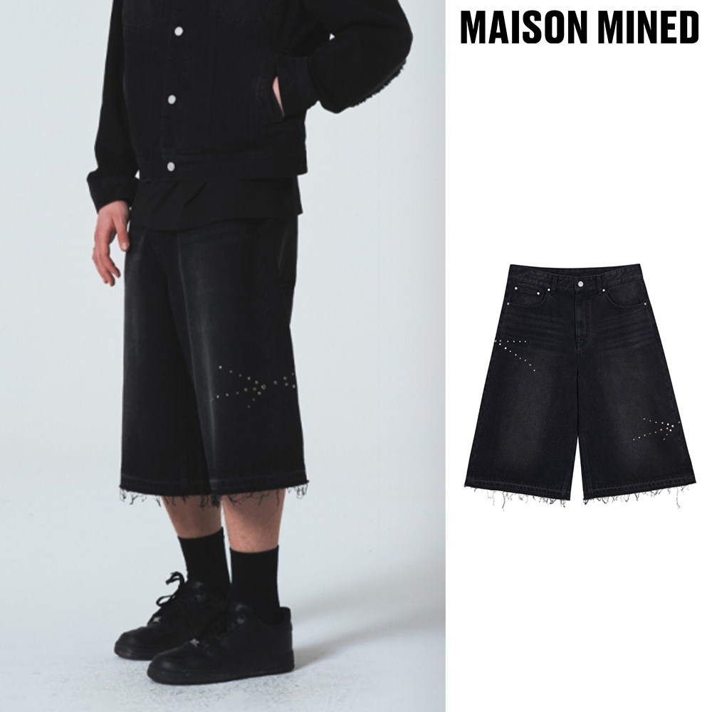 【MAISON MINED】 SCATTER STUD BURMUDA DENIM PANTS