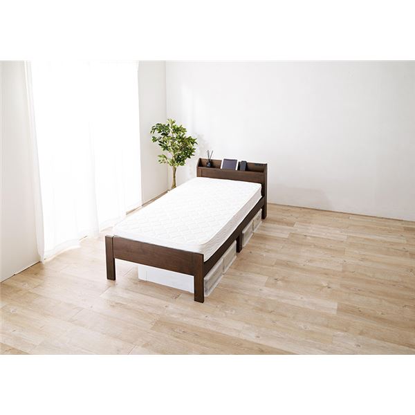 頑丈 すのこベッド シングル ポケットコイルマットレス付き 約幅97.5x奥行211.5x高さ72cm ダークブラウン 組立品 コンセント付き