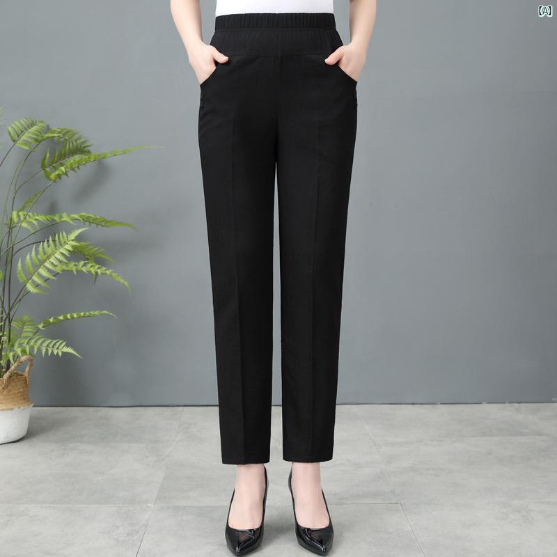 レディース ファッション おしゃれ 春夏 秋　冬 大人 上品 高級 マダム プレゼント 敬老日　おばあちゃん 夏用 薄手 リネン パンツ ハイウエスト 九分丈 パンツ 外着用 6,340円