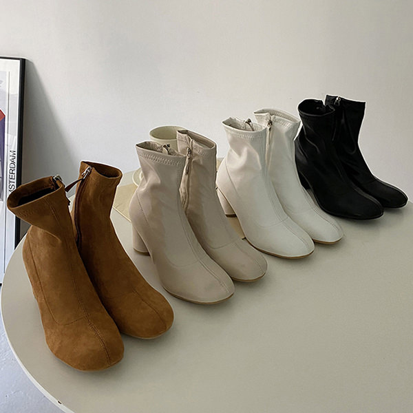 ショートブーツ サイドジップ レディース 太ヒール