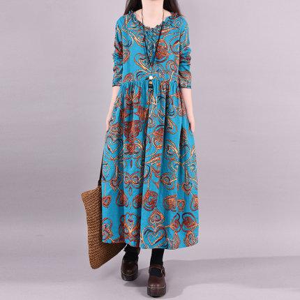 ロングワンピース レディース ワンピース 長袖 秋冬 ロング丈 体型カバー ハイネック 花柄 ゆったり カジュアル 大人 着痩せ 30代40代50代 上品