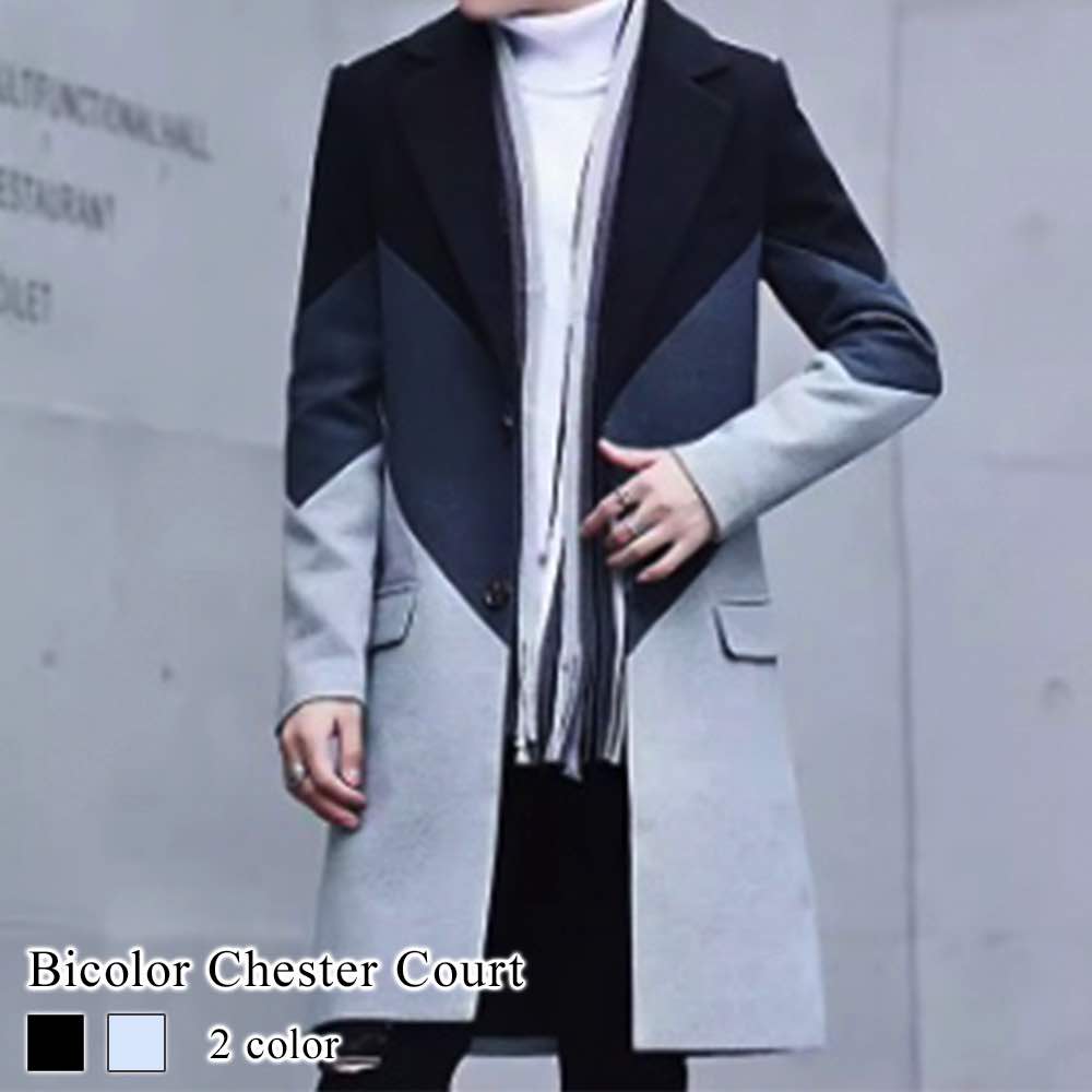 チェスターコート メンズ バイカラーチェスターコート 青 ロング ハーフコート ブランド 春 アウター ショート ピーコート 軽い 秋 冬 グレンチェック ロングコート コート 大きいサイズ 40代 10,319円