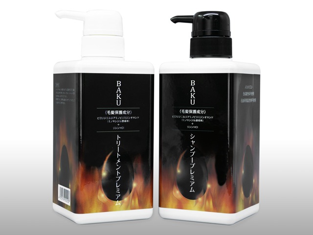 【BAKUシャンプープレミアム500ml+BAKUトリートメントプレミアム500g】　発毛効果があるとされるミノキ シジルの誘導体ピディオキシジルを配合した育毛シャンプーとトリートメントのセット