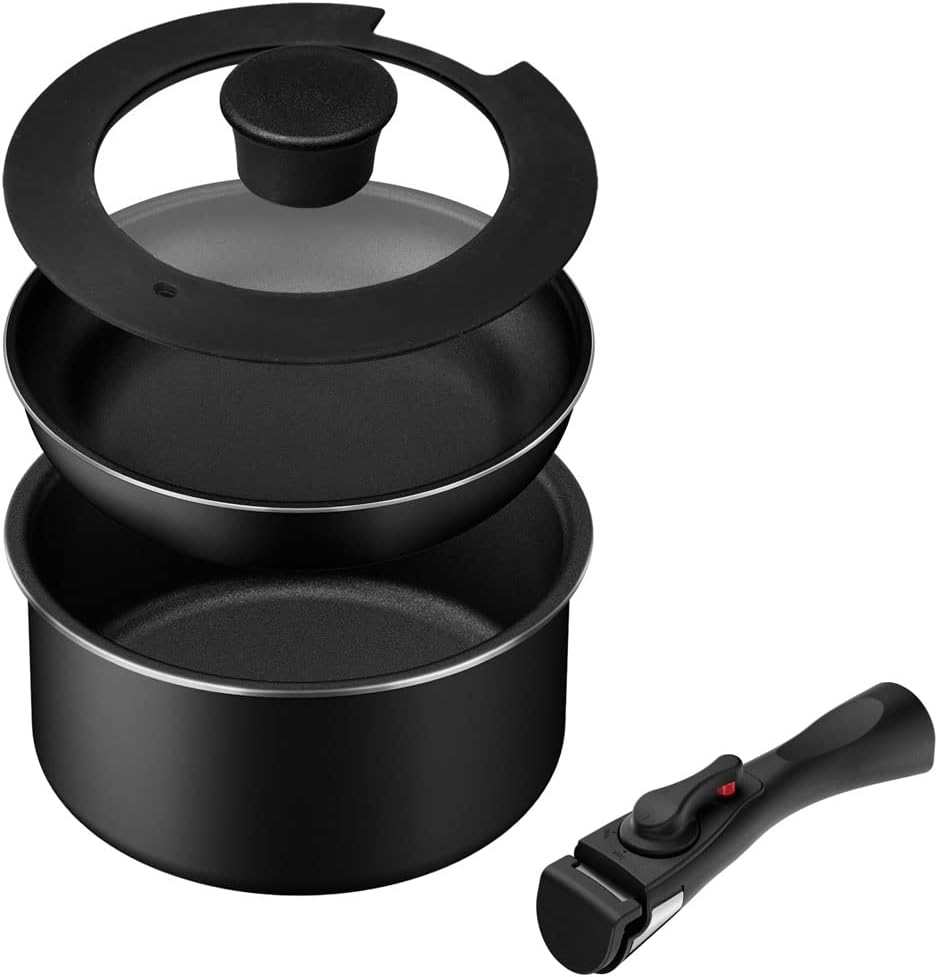 フライパン鍋セット IH&ガス火対応 ミニキッチンでも広々使える ほしかったこんなサイズのフライパンセット 1人暮らし 4点セット お手入れ簡単 作ってそのまま食卓へ 取っ手のとれるコンパクト鍋・フ