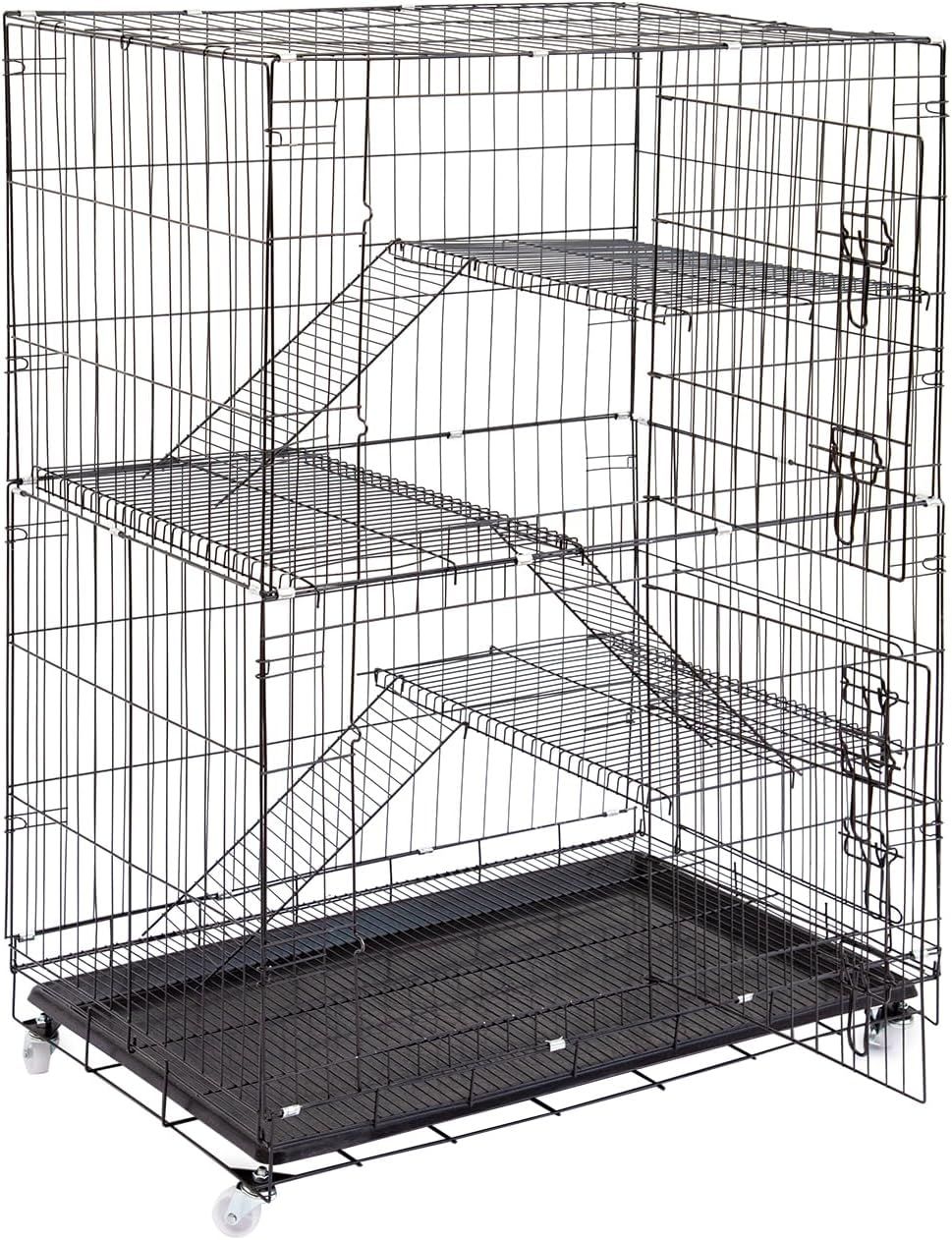 猫 ケージ ベーシック 猫ケージ キャットケージ 大型 3段 幅76 x 奥行53 x 高さ120cm 折り畳み式 (M-高さ120cm)