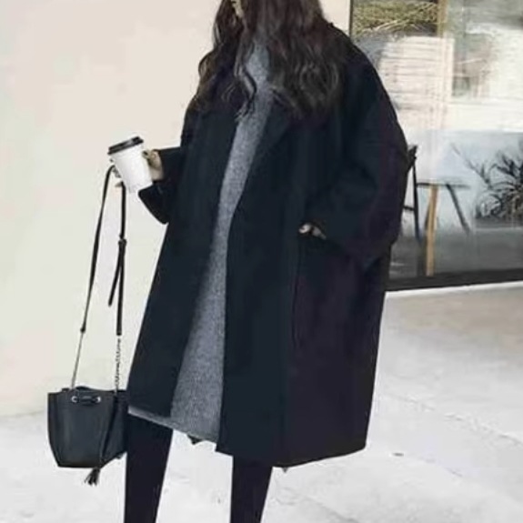 レディース コート アウター 上着 ウール 羽織 前開き ウールロングコート ロングコート ミドル丈 長袖 ボリューム袖 Vネック 襟付き ワイド オーバーサイズ ポケット かわいい 大人可愛い