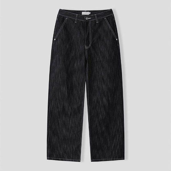 メンズノンフェイドステッチワイドデニムパンツ AS-JES-Q007-黒