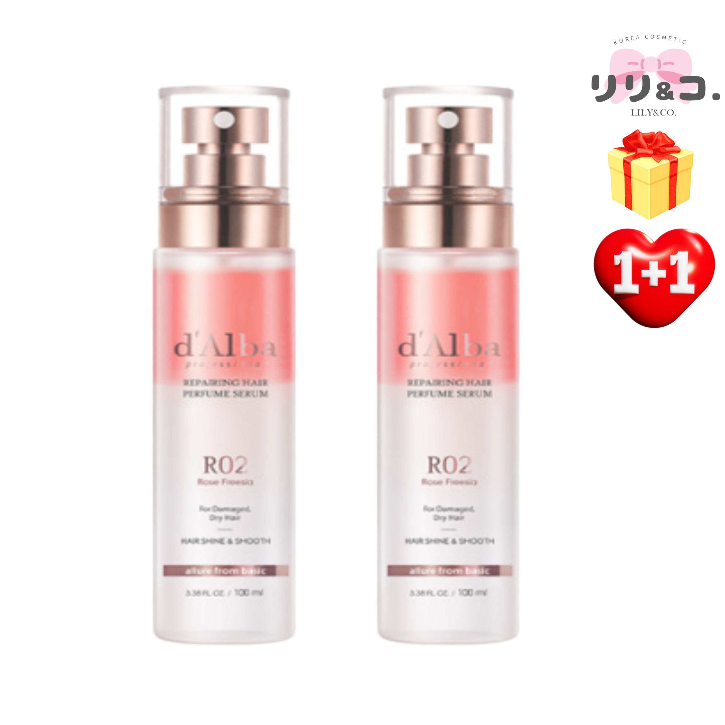【ヴィーガン／携帯用 1+1】 「エレガントヘア」ヘアパフューム セラムミスト 100ml ロゼフリージア ヘアミスト 人気 ギフトセット 香水 ヴィーガンコスメヘアパフューム ヘアケア