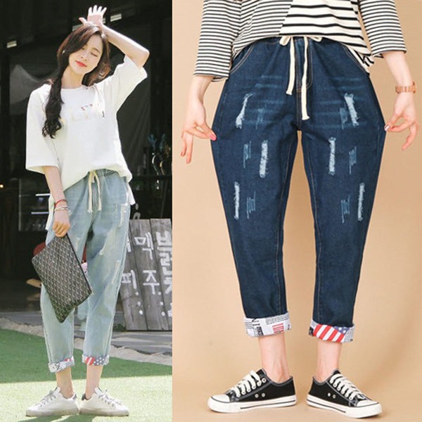 オールナイトダメージバギーバンディングデニムビッグサイズジーンズ